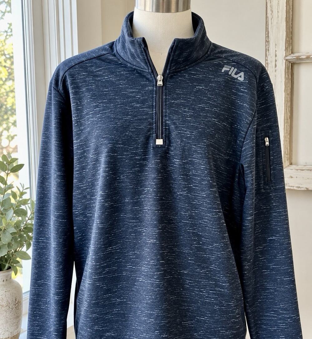 FILA Sport Men’s Large Quarter Zip Pullover Black Flecked Athletic Golf Jacket